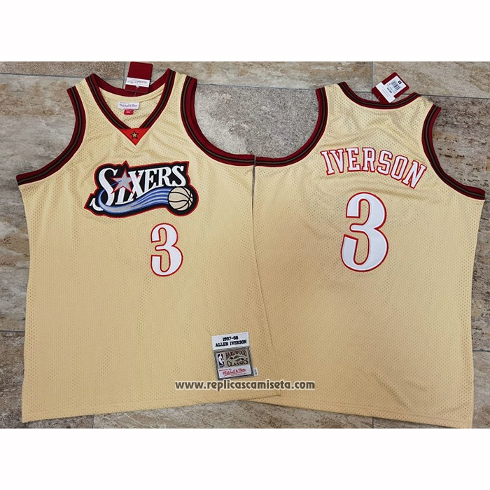 Camiseta Philadelphia 76ers Allen Iverson #3 Mitchell & Ness 1997-98 Oro